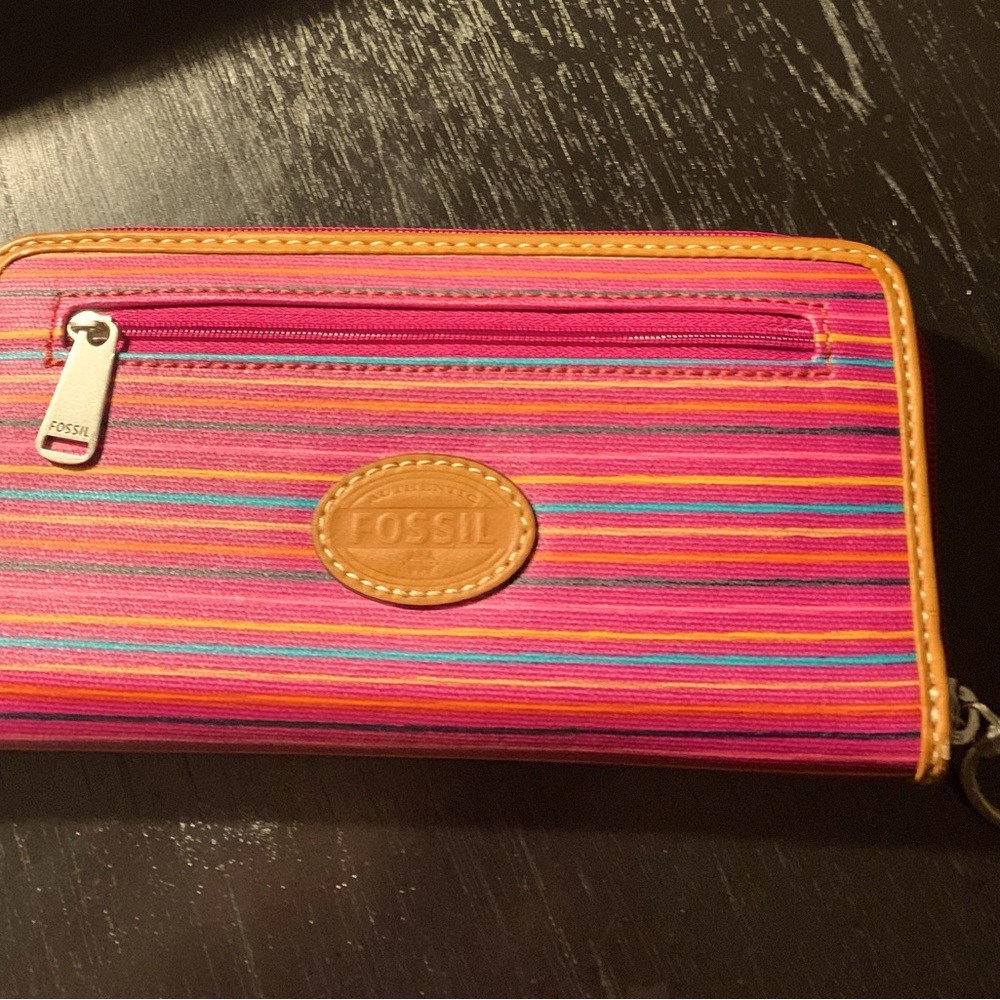 1 Fossil Pink multi color striped wallet & 1 Fossil multi color dot wallet BNWT